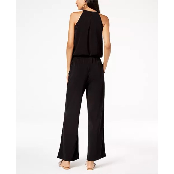 New INC Sleeveless Embroidered Jumpsuit Halter Neckline Pockets Blouson Size XLP - Picture 2 of 11